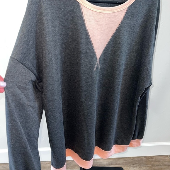 Gray and Pink Long Sleeve Women's Top - Picture 3 of 4